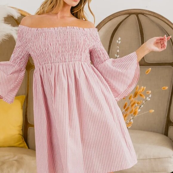 BiBi Smocked Off Shoulder Striped Dress - Picture 5 of 7